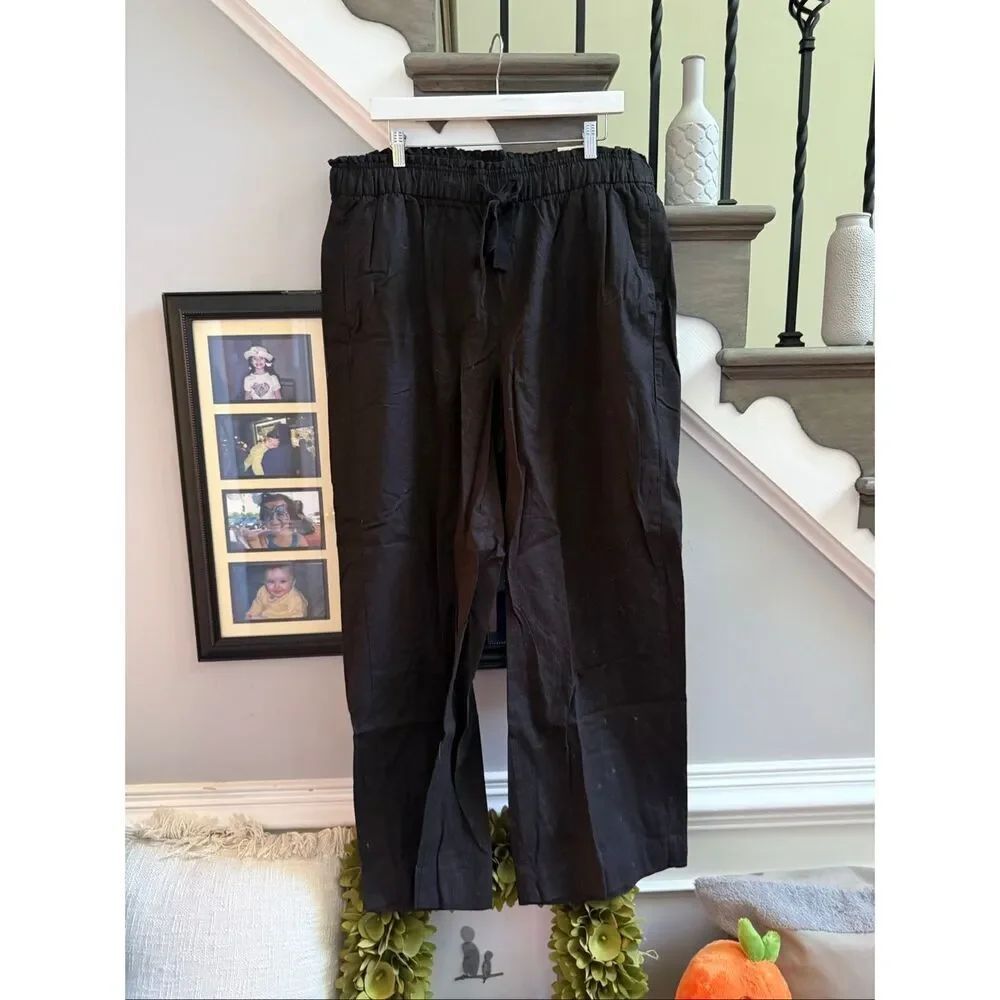 Lane Bryant Black Linen Blend Wide Leg Pull On Pants sz 16 NWT